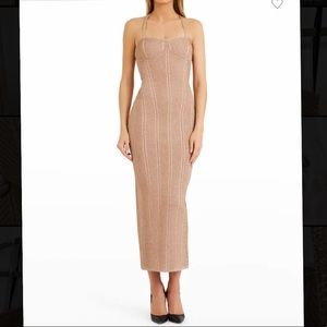 Herve Leger Metallic Bustier Midi Dress with Crystal Embellishment - size xsmall